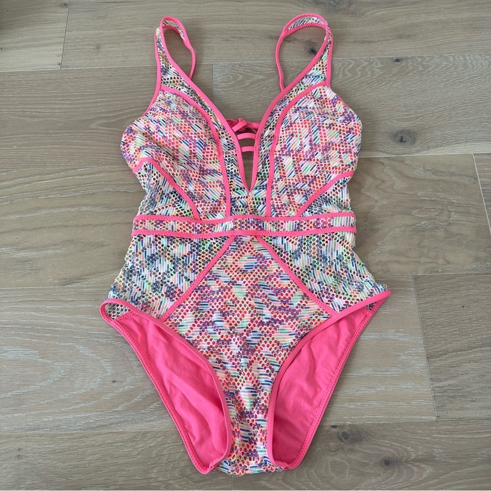 BECCA Multicolor Pink Orange Patterned One-Piece Swimsuit - Picture 6 of 13